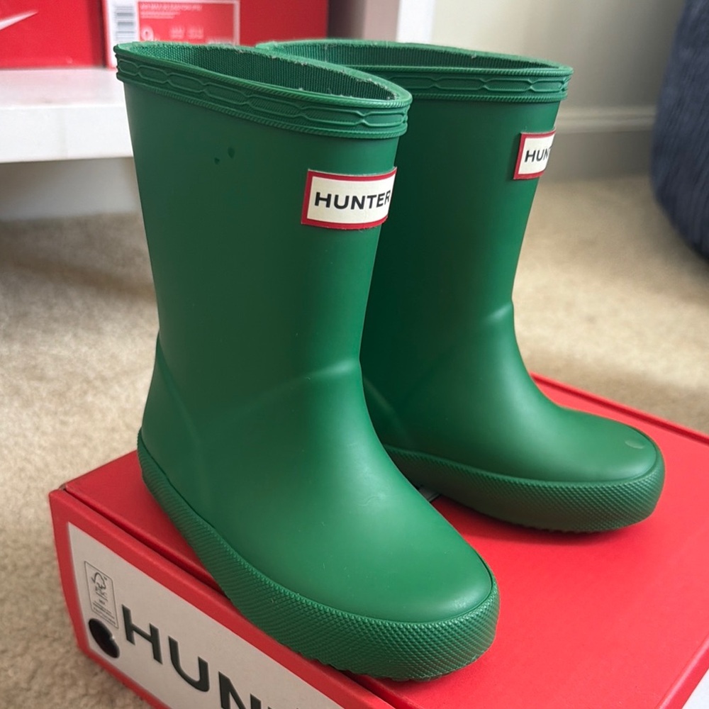 Hunter Green Kids Rain Boots